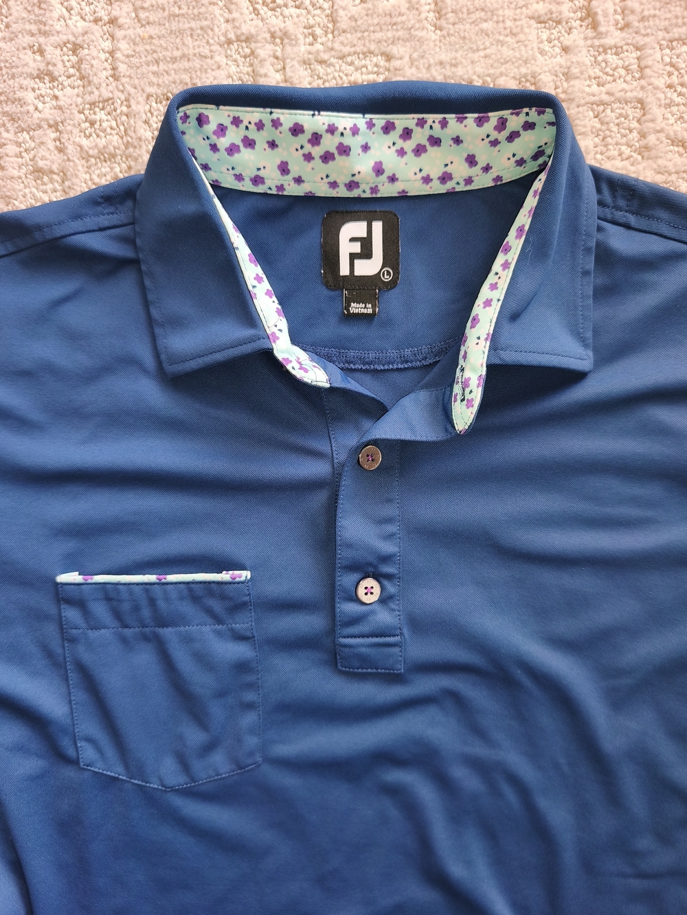 FootJoy FJ Golf Polo Shirt Mens Blue Ford Mustang Est 1974 Pony Logo Size L EUC